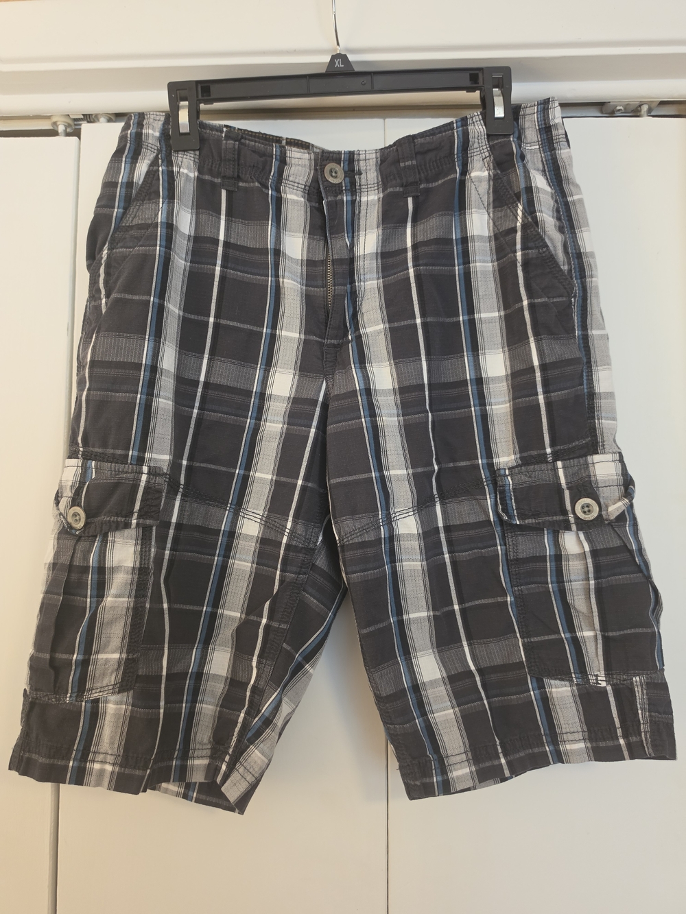 Helix Black, Gray and Blue Plaid Cargo Shorts - Men's